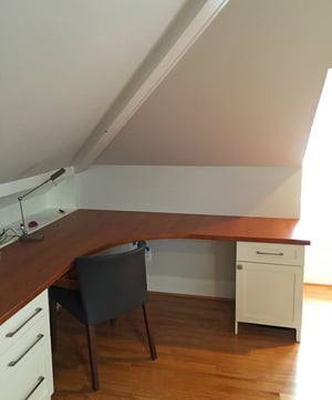 attic home office with wrap around desktop