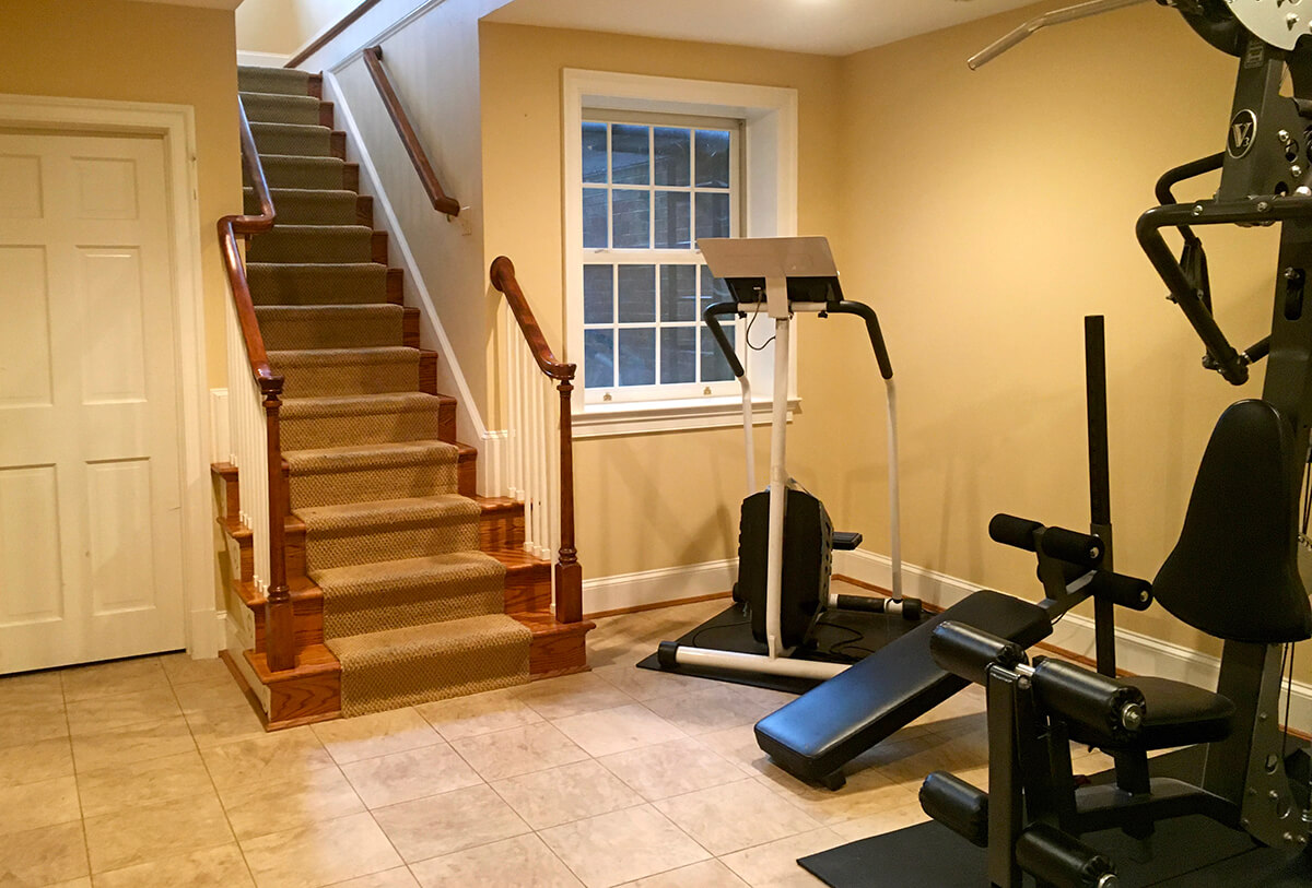 basement exercise room with full sized window