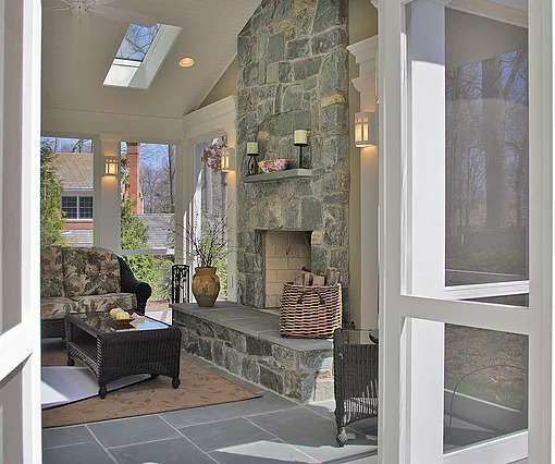 Porch Addition with Stone Fireplace