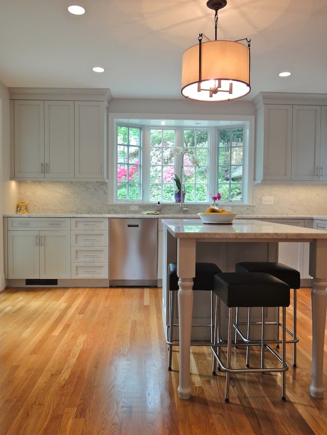 chevy chase kitchen design shows soft gray cabinet and wall colors