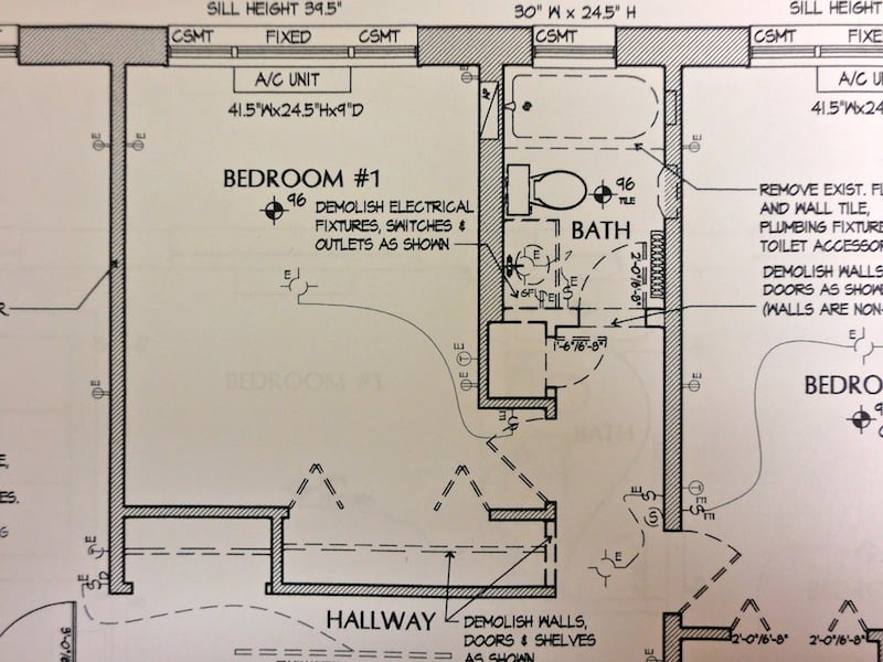 architectural drawing for condo bathroom remodel
