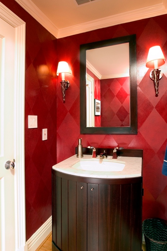 Kalorama DC half bath remodel with Harlequin patterned faux wall painting