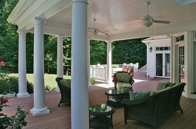 open style backyard porch with classic white columns