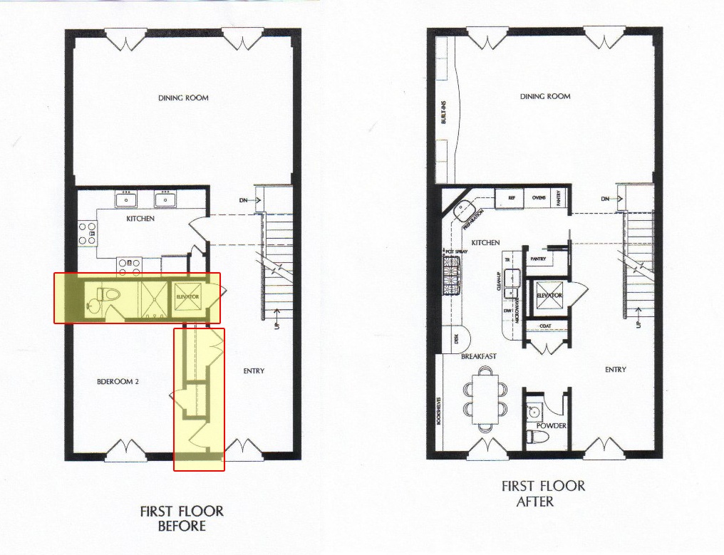 floor plans before/after kitchen renovation