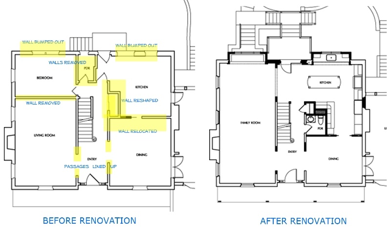 floorplan before and after interior renovation
