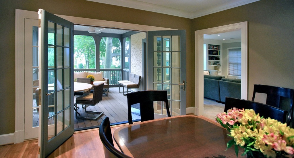 screen porch interior & dining room