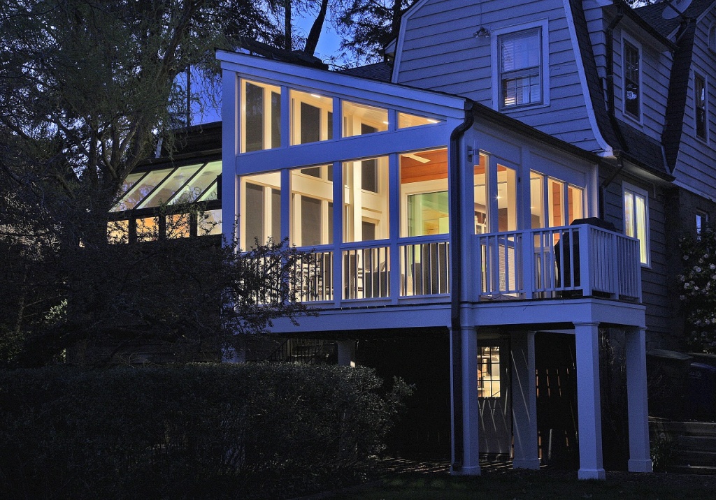 transitional style backyard porch addition