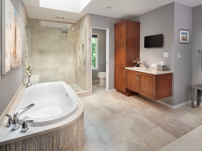 tub and shower in new master bathroom