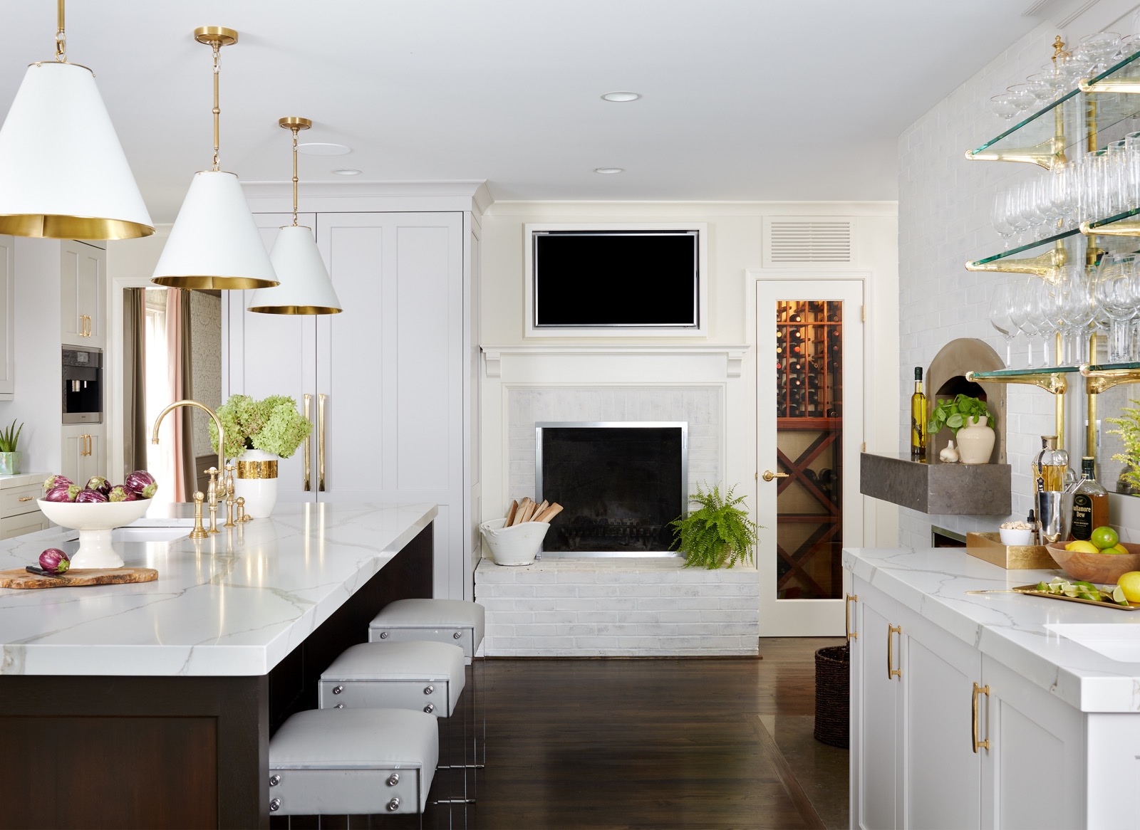 Kitchen View to Fireplace